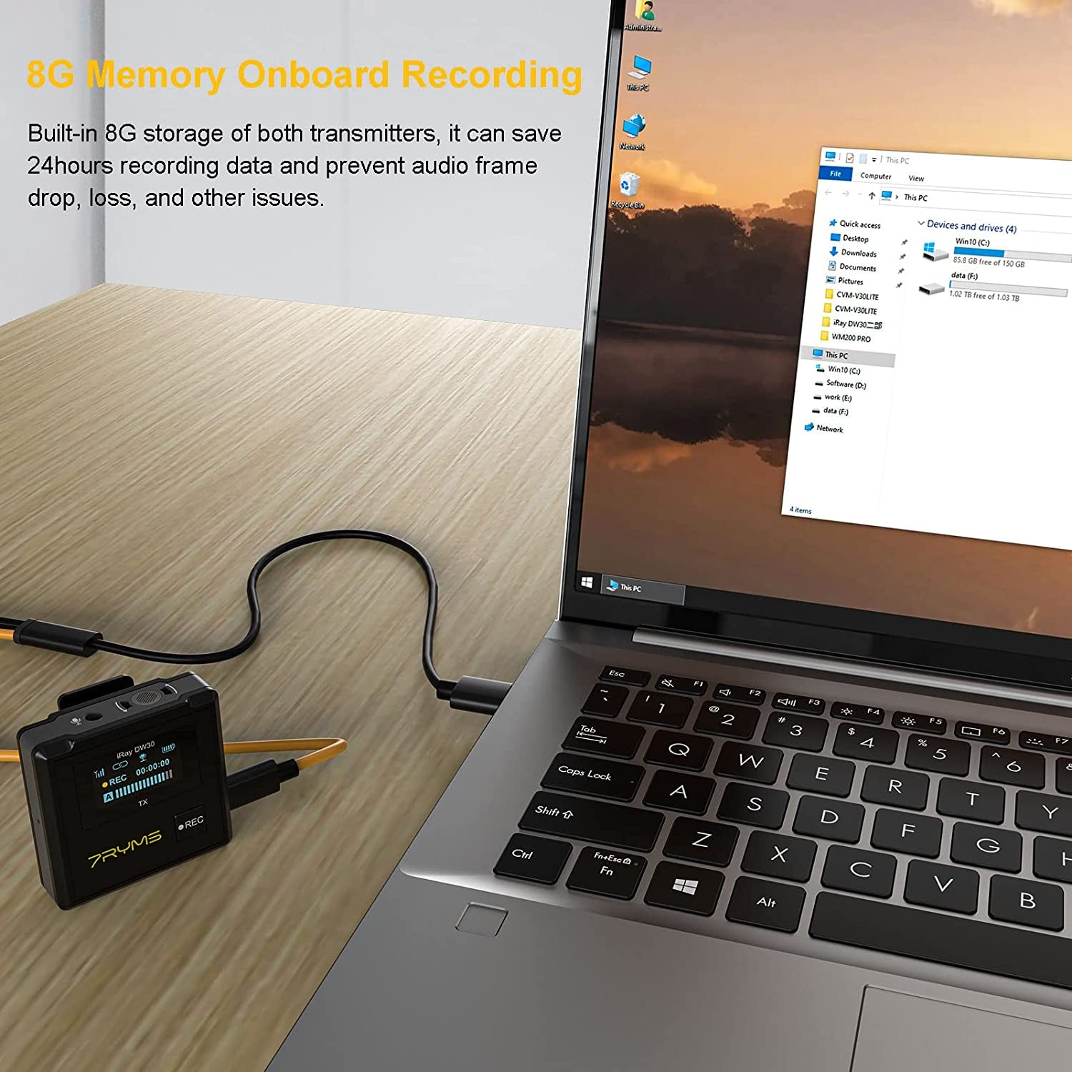 7RYMS 8G Onboard Recording Wireless-Lavalier-Microphone System Iray DW30 2.4G Dual-Channel Wireless Lapel Mic with Charging Case for Camera, Phone, Iphone, Computer, for Vlogging, Filming, Streaming  7RYMS   