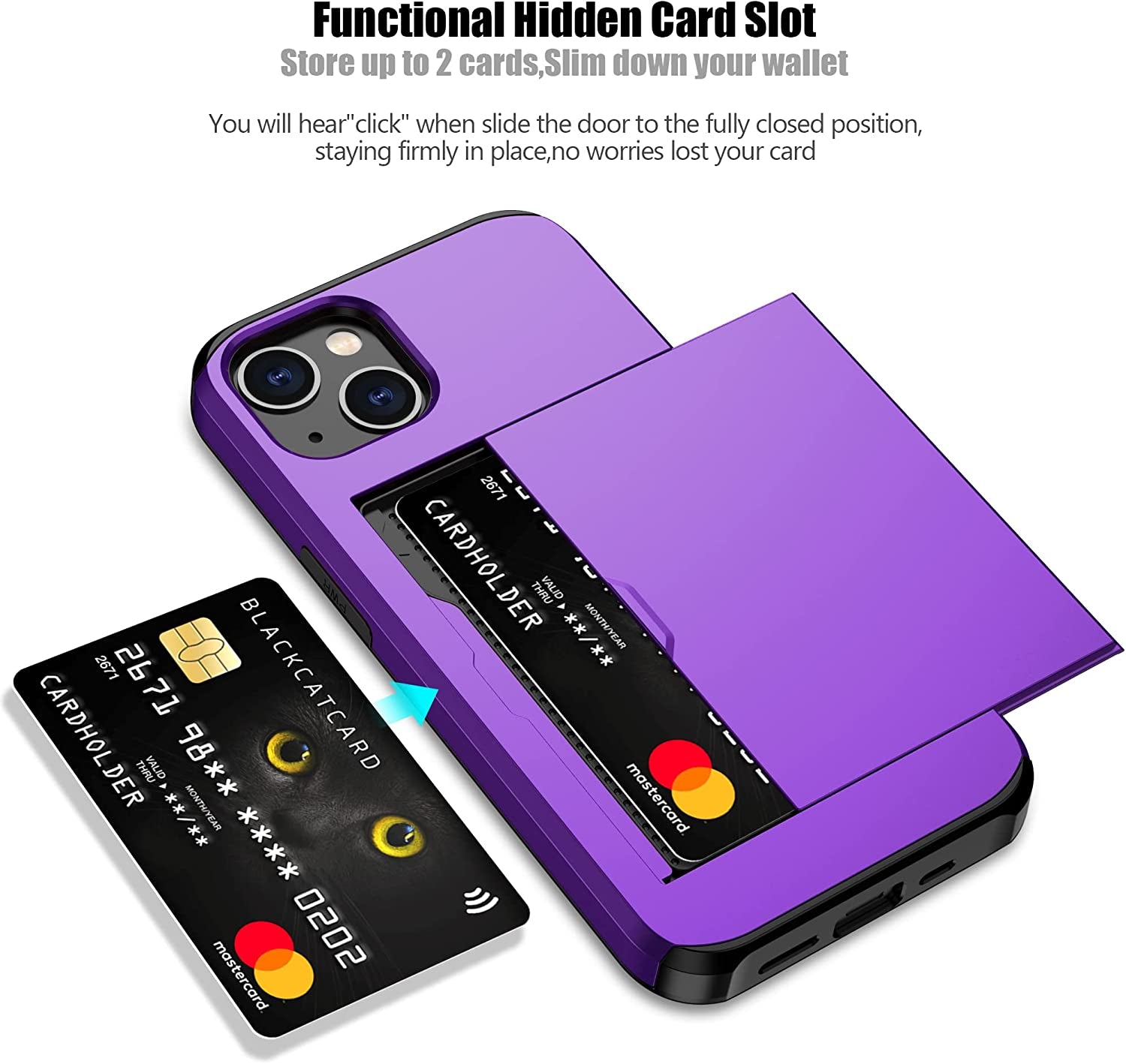 Nvollnoe for Iphone 14 Case with Card Holder Heavy Duty Protective Dual Layer Shockproof Hidden Card Slot Slim Wallet Case for Iphone 14 for Women&Men(Purple)  Nvollnoe   
