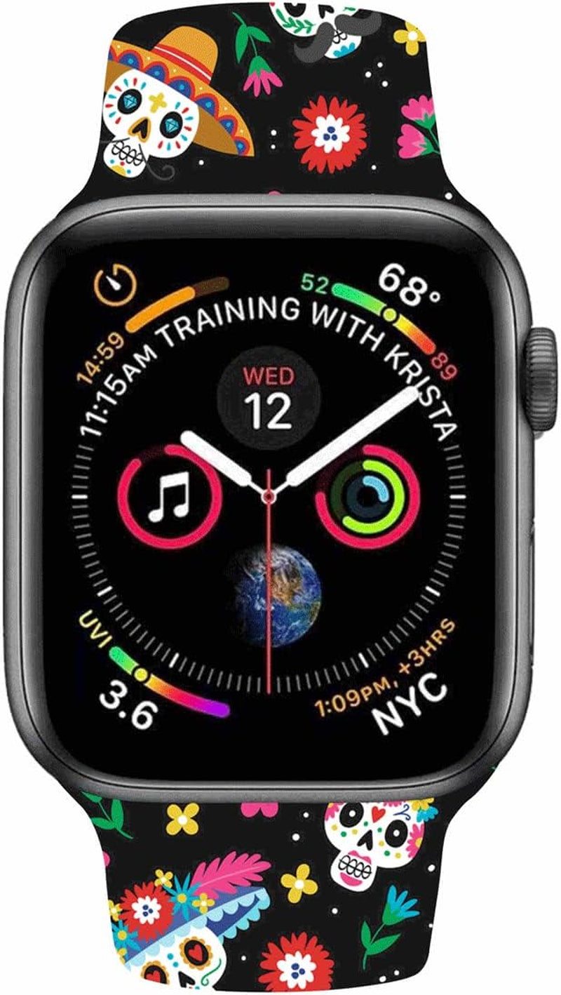 HYHMXB Chic Breathable Character Halloween Bands Compatible with Apple Watch 42Mm 44Mm 45Mm M/L, Grade Soft Silicone Sports Wristband Strap for Iwatch SE & Series 8 7 6 5 4 3 2 (Happy Skull)  HYHMXB   