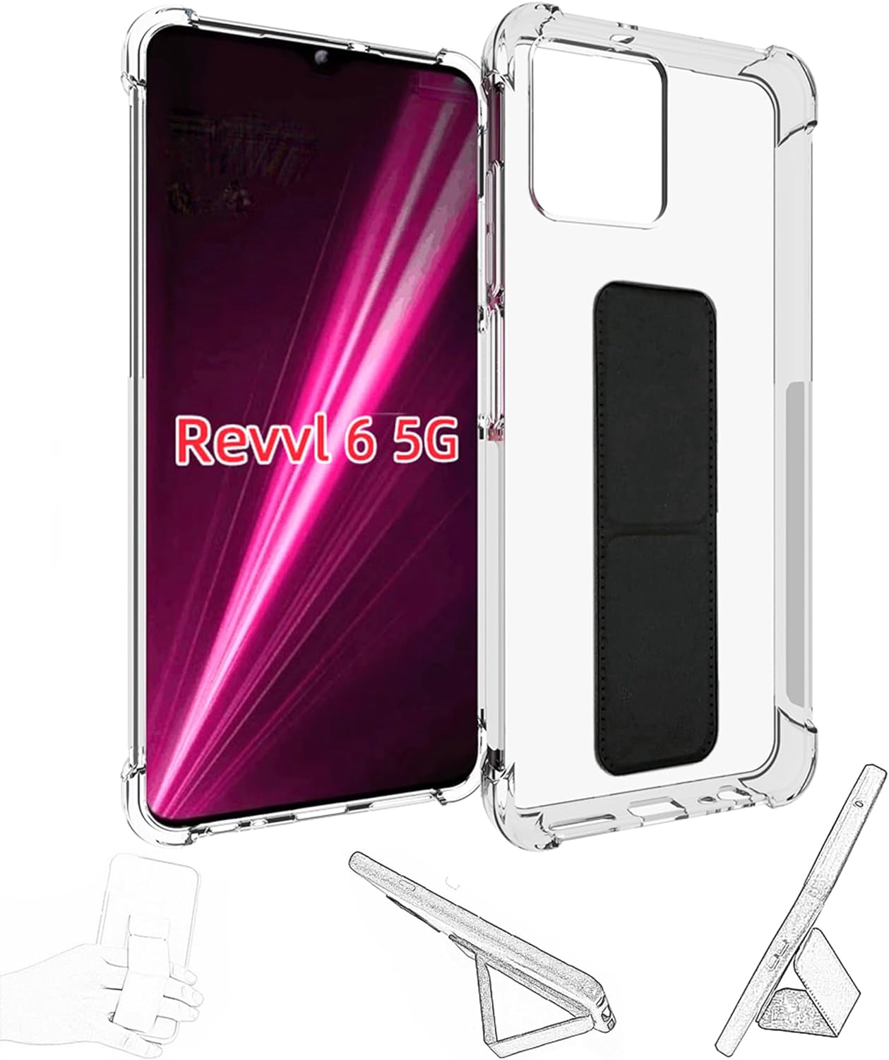 Jioeuinly for Sony Xperia 1 V Case Compatible with Sony Xperia 1 V Phone Case Cover [Adhesive Folding Support] [Shockproof Protection] Clear  jioeuinly T-Mobile Revvl 6 5G  