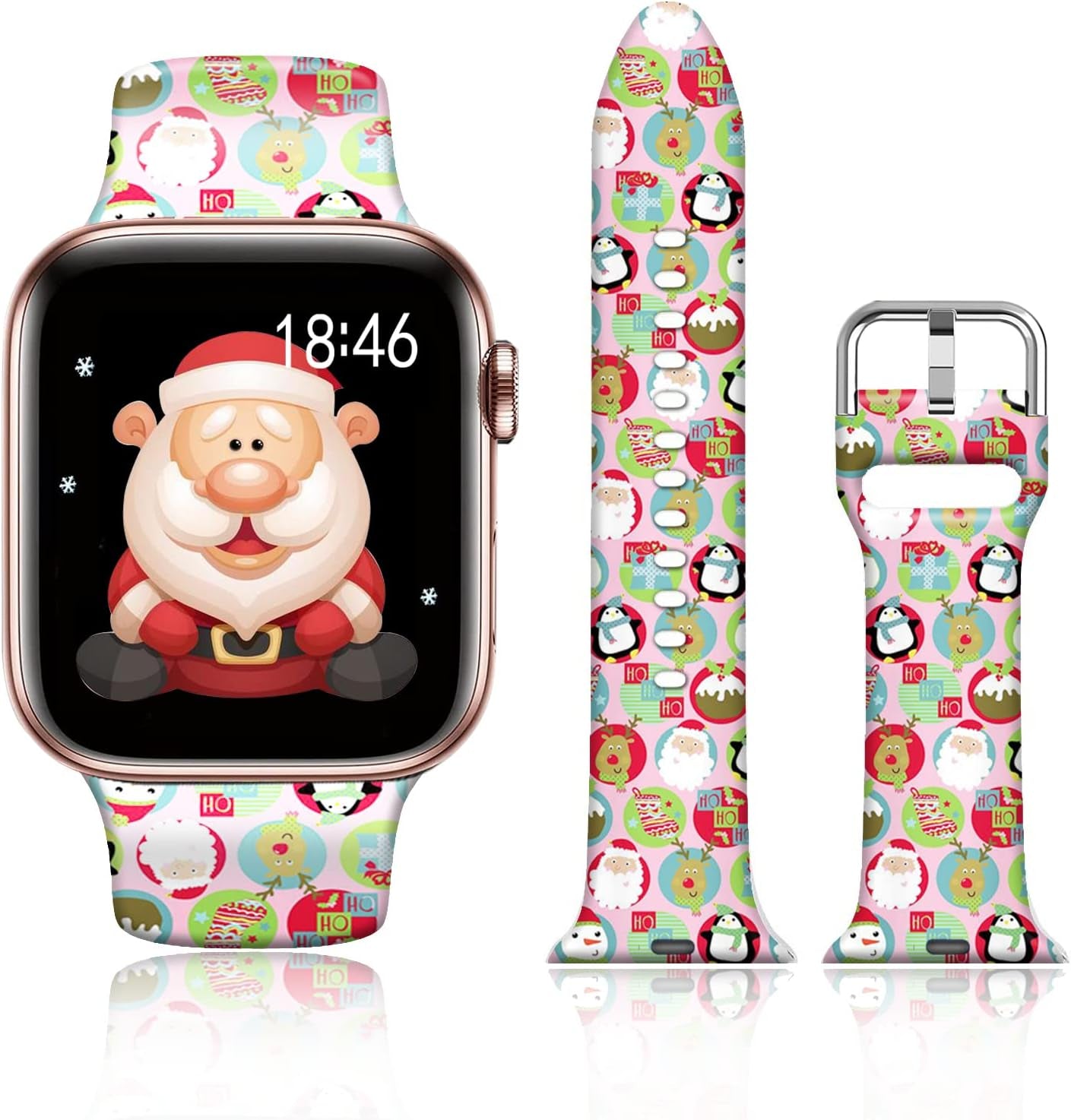 FTFCASE Silicone Floral Bands Compatible with Apple Watch 49Mm 45Mm 44Mm 42Mm, Gray Pattern Printed Soft Silicone Sport Strap Replacement for Iwatch SE Series 8 7 6 5 4 3 2 1 for Women Men Girls  FTFCASE Pink Christmas 38mm/40mm/41mm 