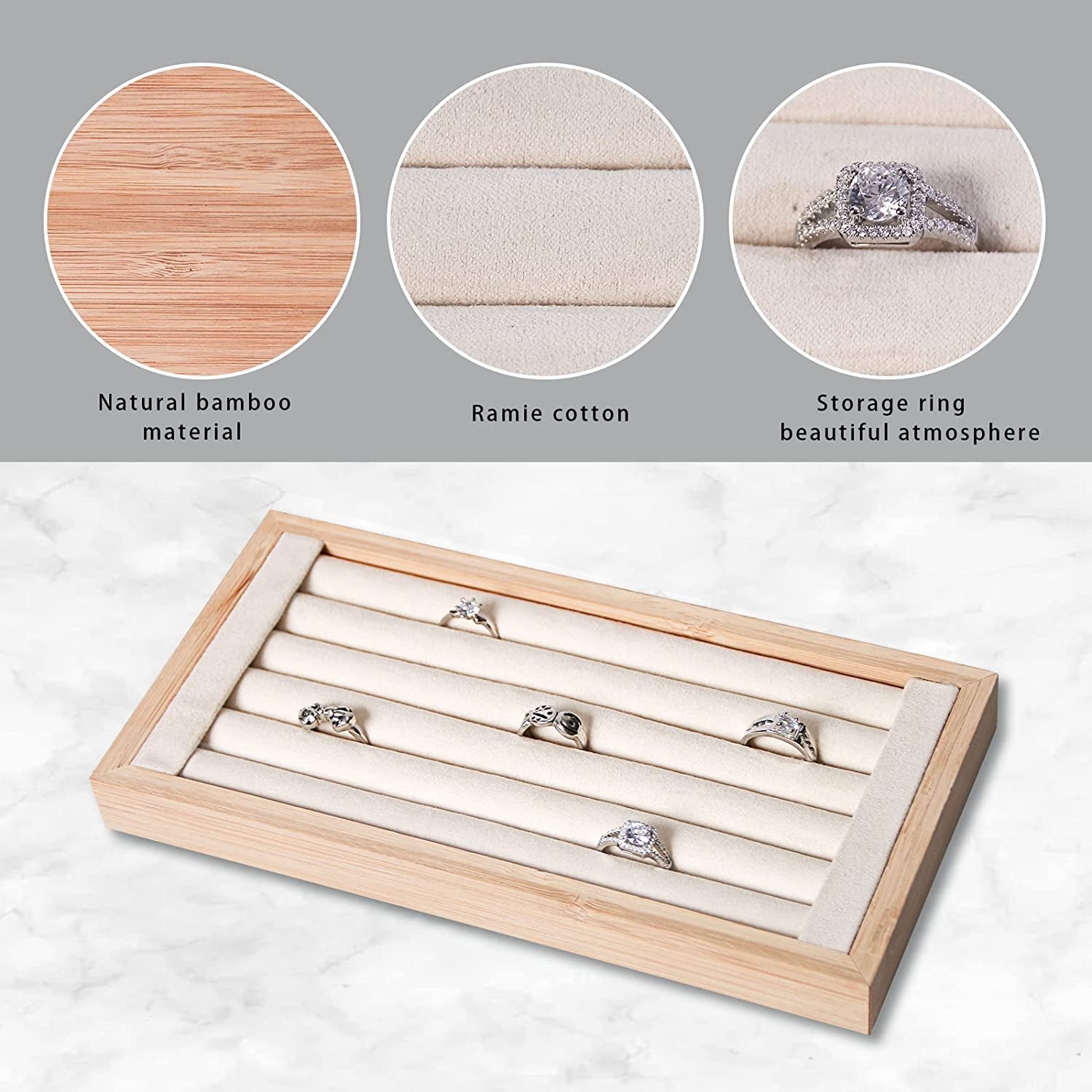 Kanwoder Bamboo Ring Holder,Ring Display Stand,Jewelry Organizer Stand for Rings Earrings Selling（Beige）  Kanwoder   