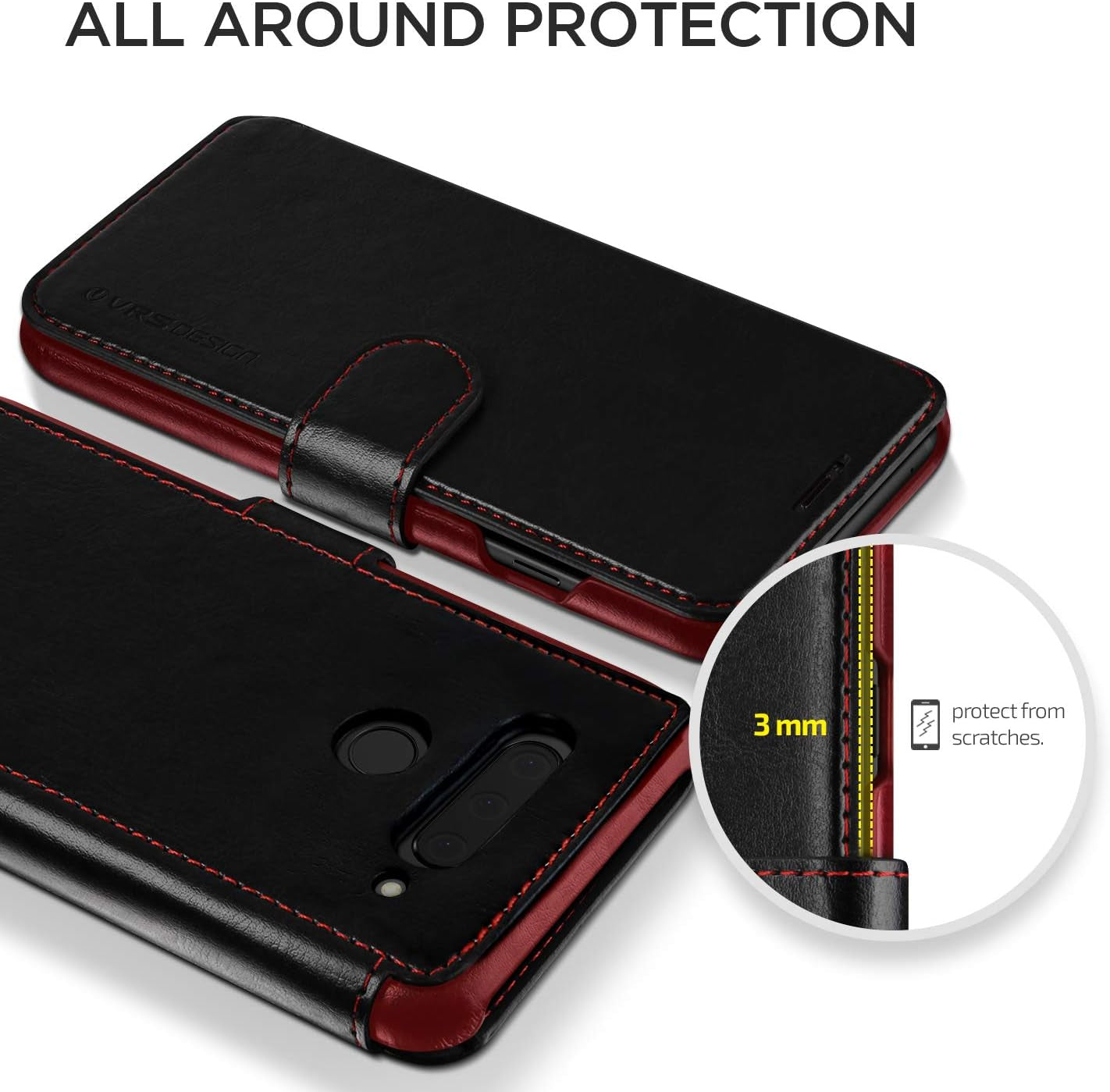 VRS DESIGN LG V40 Case, [Black] Drop Protection Cover Classy Slim Premium PU Leather Wallet [Layered Dandy] ID Credit Card Slot Holder Compatible with LG V40 (2018)  VRS DESIGN   