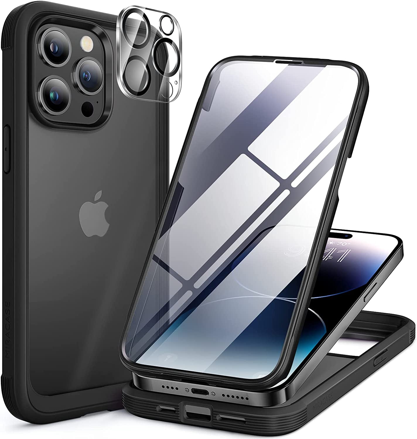 Miracase Glass Series Compatible with Iphone 14 Pro Case 6.1 Inch, 2023 Full-Body Clear Bumper Case with Built-In 9H Tempered Glass Screen Protector, with Camera Lens Protector, Black  Miracase Matte Black  