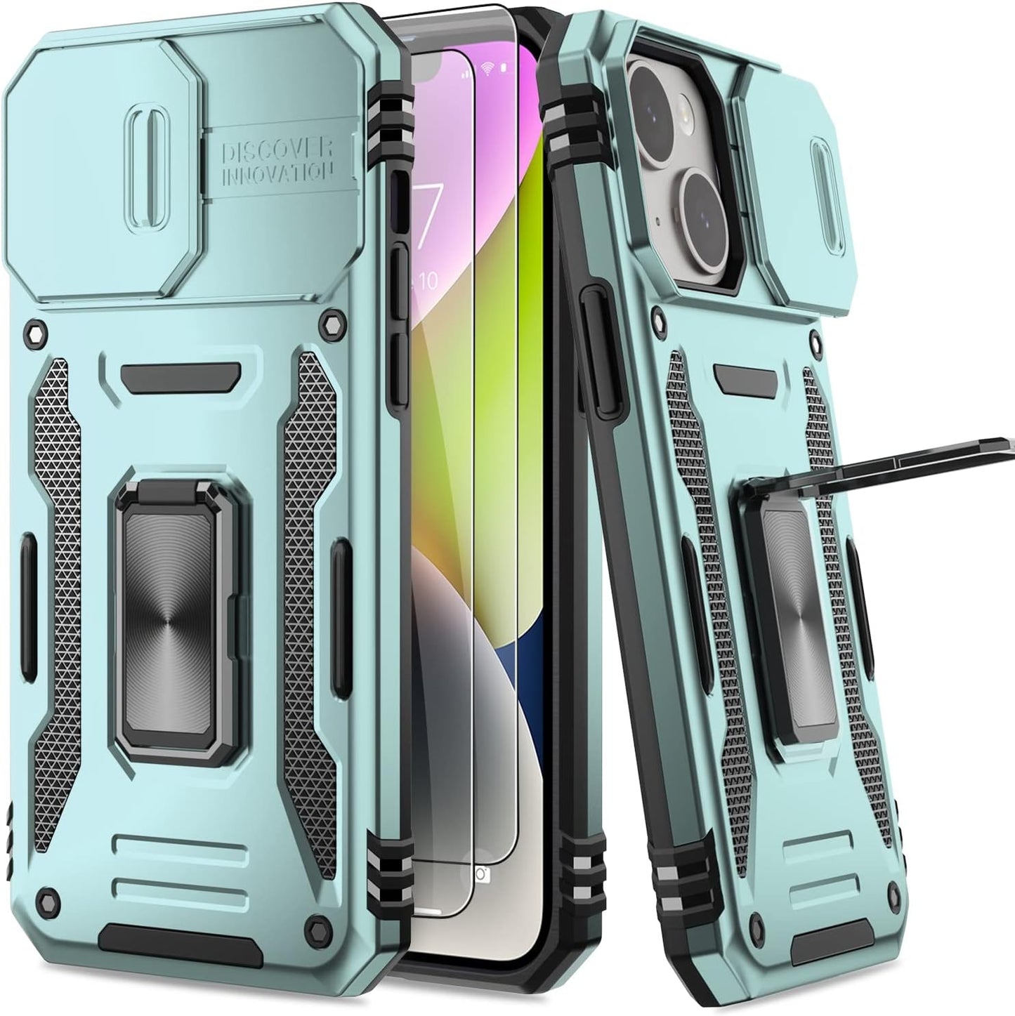 AUPAI Iphone 14 plus Case with Screen Protector,Iphone 14 plus Cover Crystal Clear Anti-Yellow Heavy Duty Acrylic Protective Phone Case with Magnetic Kickstand for Apple Iphone 14 Plus,Green  AUPAI   