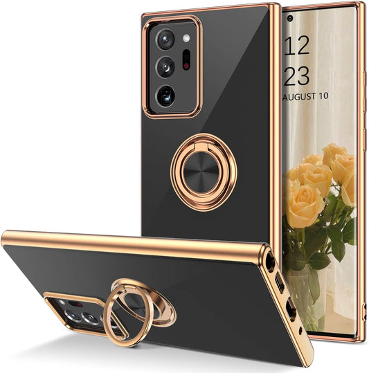 VENINGO Note 20 Ultra Case, Galaxy Note 20 Ultra Case, Slim Fit Soft 360° Ring Holder Kickstand Magnetic Car Mount Supported Shockproof Protective Cover for Samsung Note 20 Ultra 5G 6.9", Black/Golden  VENINGO   