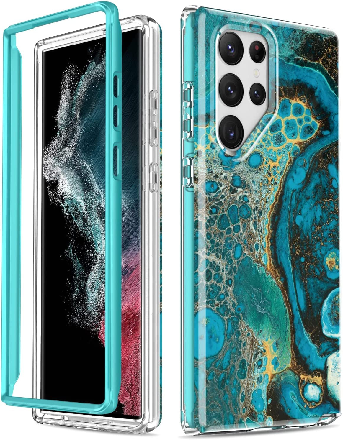 SEXYMOM for Samsung Galaxy S22 Ultra Case,Military Grade Durable Shockproof Cover with Fashion Designs for Women Girls,Slim Fit Protective Phone Case for Galaxy S22 Ultra 6.8" Fanstic Rainbow  SEXYMOM Water Marble Teal  