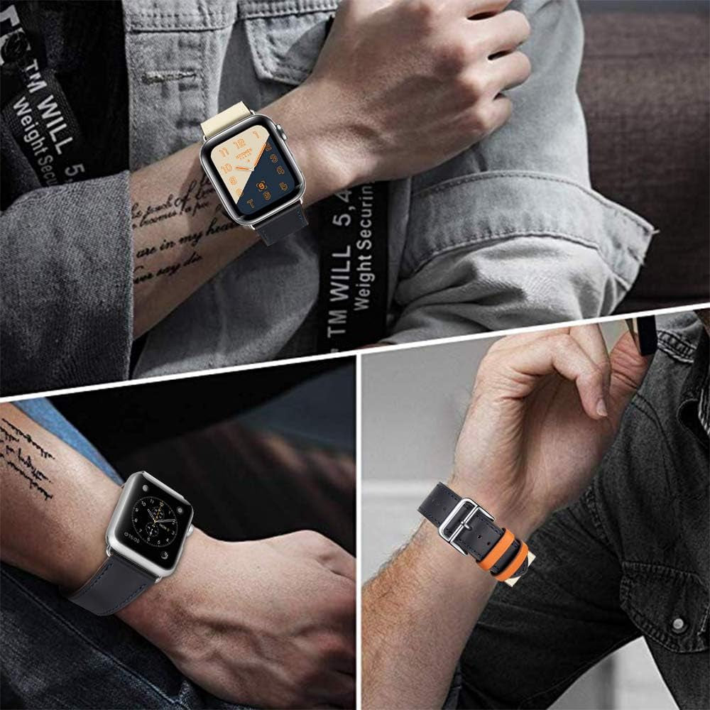 Ibazal Compatible with Apple Watch Band 42Mm 44Mm,Genuine Leather Bands Replacement Strap for Iwatch Series 7 6 SE 5 45Mm 4 3 2 1 38Mm 40Mm Sports&Edition Men  iBazal   