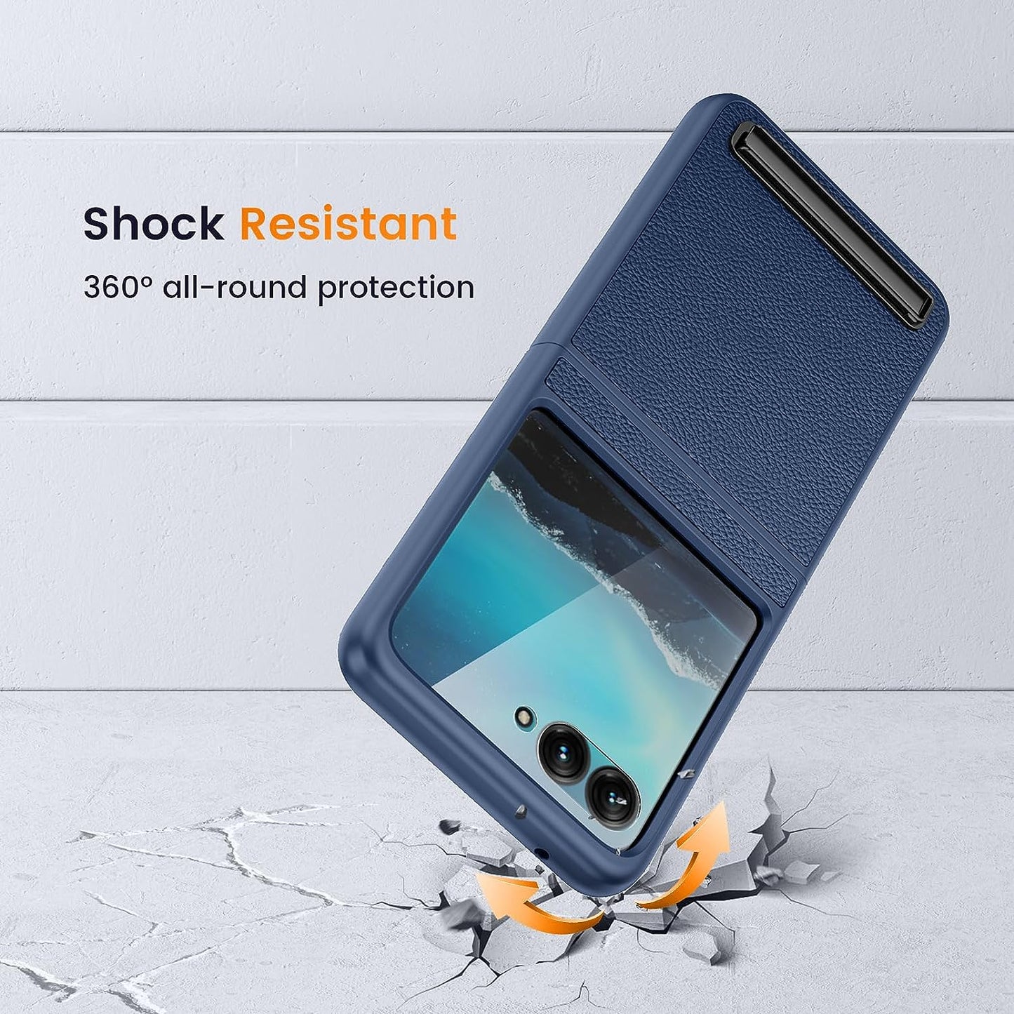 NULETO for Moto Razr plus 2023 Case with Kickstand, Razr+ Phone Case with Built-In Screen Protector for Outer Screen, Drop Protective Slim Motorola Razr plus Case with Luxury Leather Cover, Blue  NULETO   