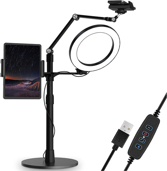 Supedesk Selfie Ring Light Phone Tablet Stand, 8" LED, 3-In-1, Overhead Phone Stand, Compatible with 4.5-13" Phone&Tablet, Adjustable Long Arm, Youtube/Tiktok Video, Zoom, Live Stream  SupeDesk   