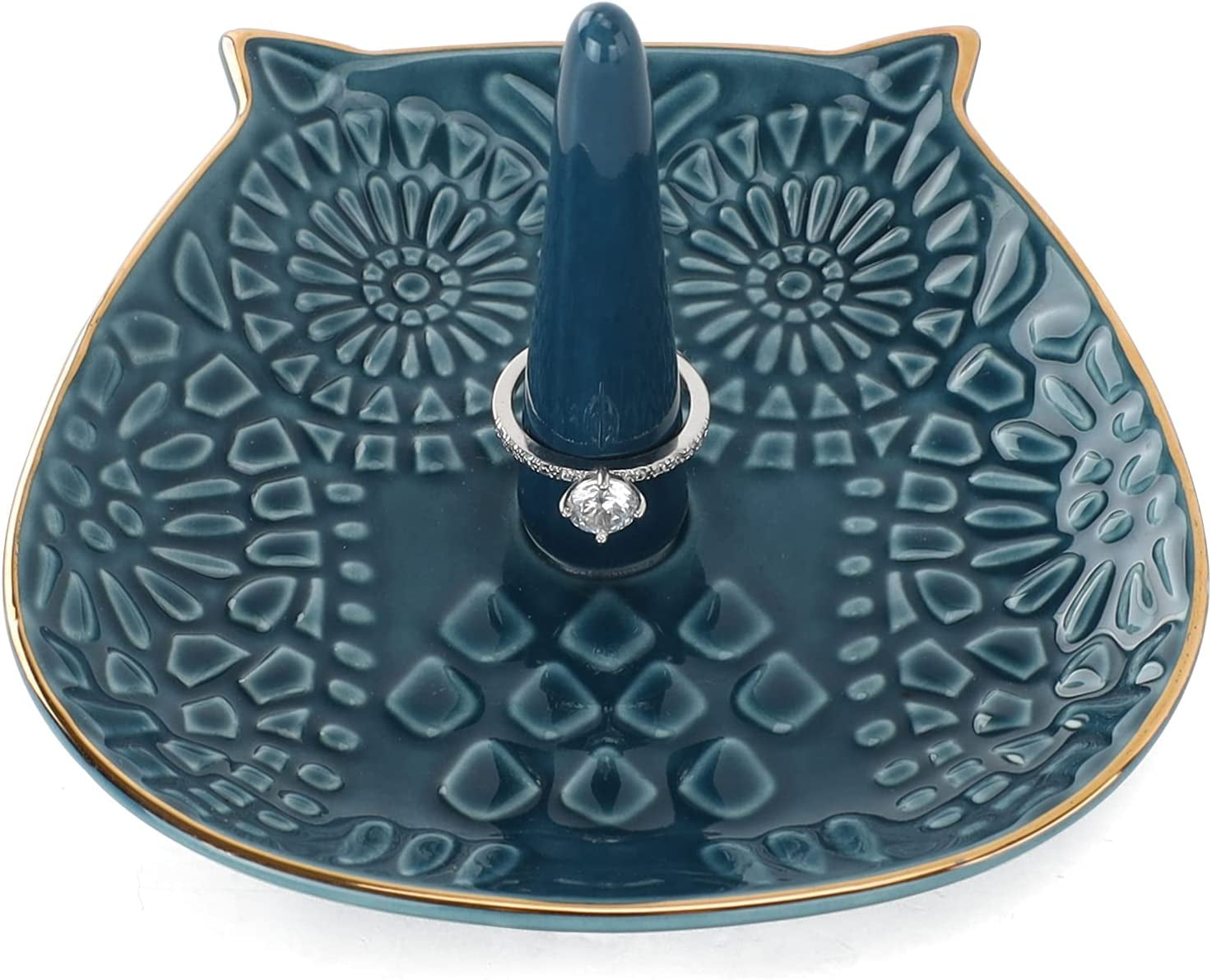 VINCOMIC Mandala Ring Holder,Decorative Jewelry Holder,Birthday Christmas Thanksgiving Day Engagement Wedding Gifts for Women,Ceramic Navy Blue  VINCOMIC Navy Blue  