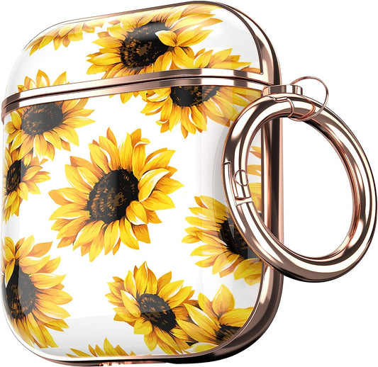 Maxjoy for Airpods Case Cover, Sunflower Flower Cute Air Pod 2 Case for Women Hard Protective Ipods Cover with Keychain for Airpod 2Nd 1St Generation Wireless Charging Case, Floral  Maxjoy   