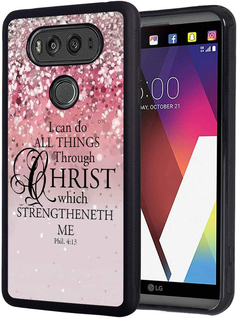 Case for LG V30, Christian Bible Verse Pink Sparkling Glitter Phil 4:13 Design Slim Anti-Scratch Rubber Protective Cover for LG V30/LG V30S/LG V30 Plus/Lg V30S Thinq/Lg V35  BWOOLL   