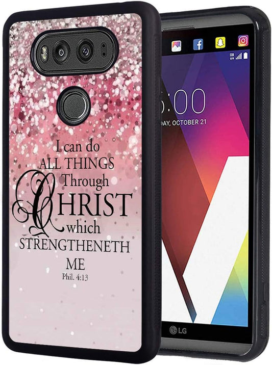 Case for LG V30, Christian Bible Verse Pink Sparkling Glitter Phil 4:13 Design Slim Anti-Scratch Rubber Protective Cover for LG V30/LG V30S/LG V30 Plus/Lg V30S Thinq/Lg V35  BWOOLL   