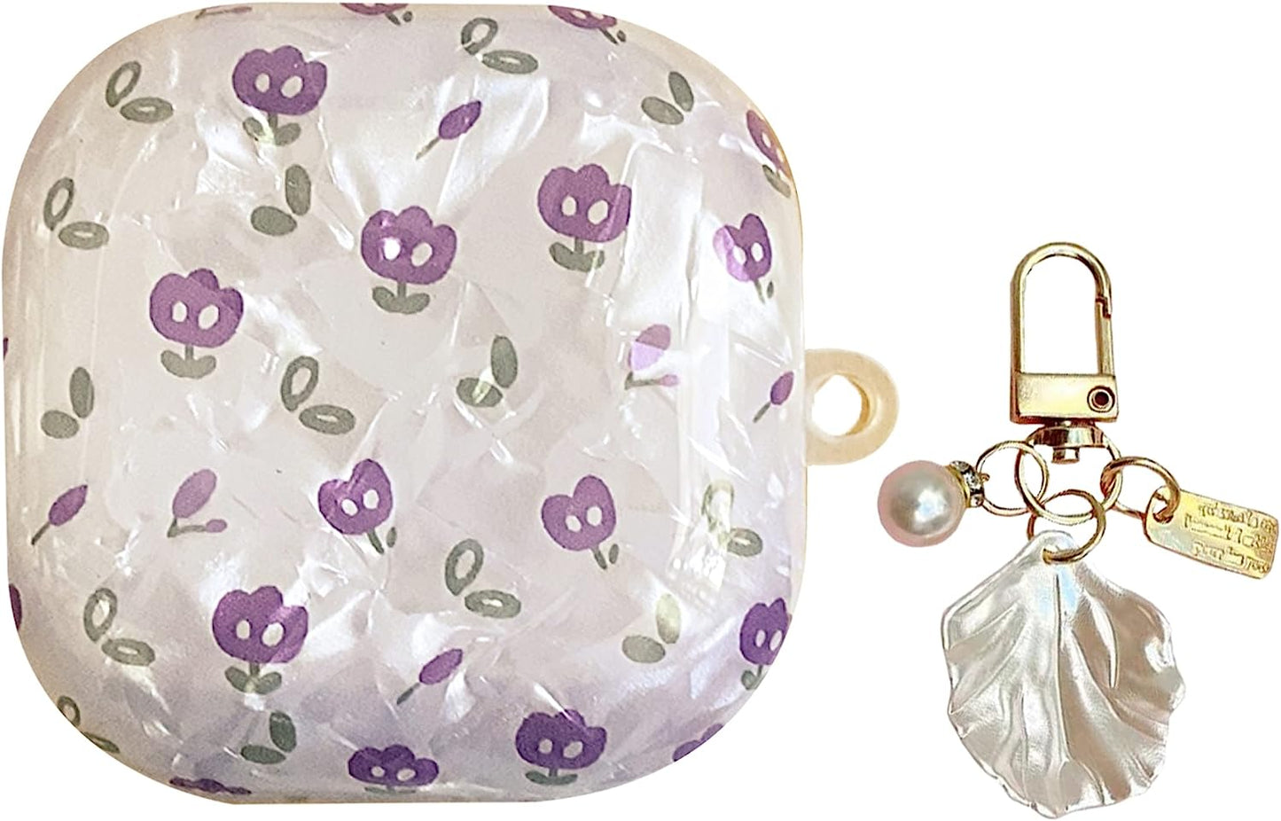 HENJI Case for Samsung Galaxy Buds 2 Case (2021) / Galaxy Buds Pro Case (2021) / Galaxy Buds Live Case (2020), Full Protective Pearl Shell Cover with Pearl Keychain for Women Girl (Leopard Grain B)  HENJI Flower  