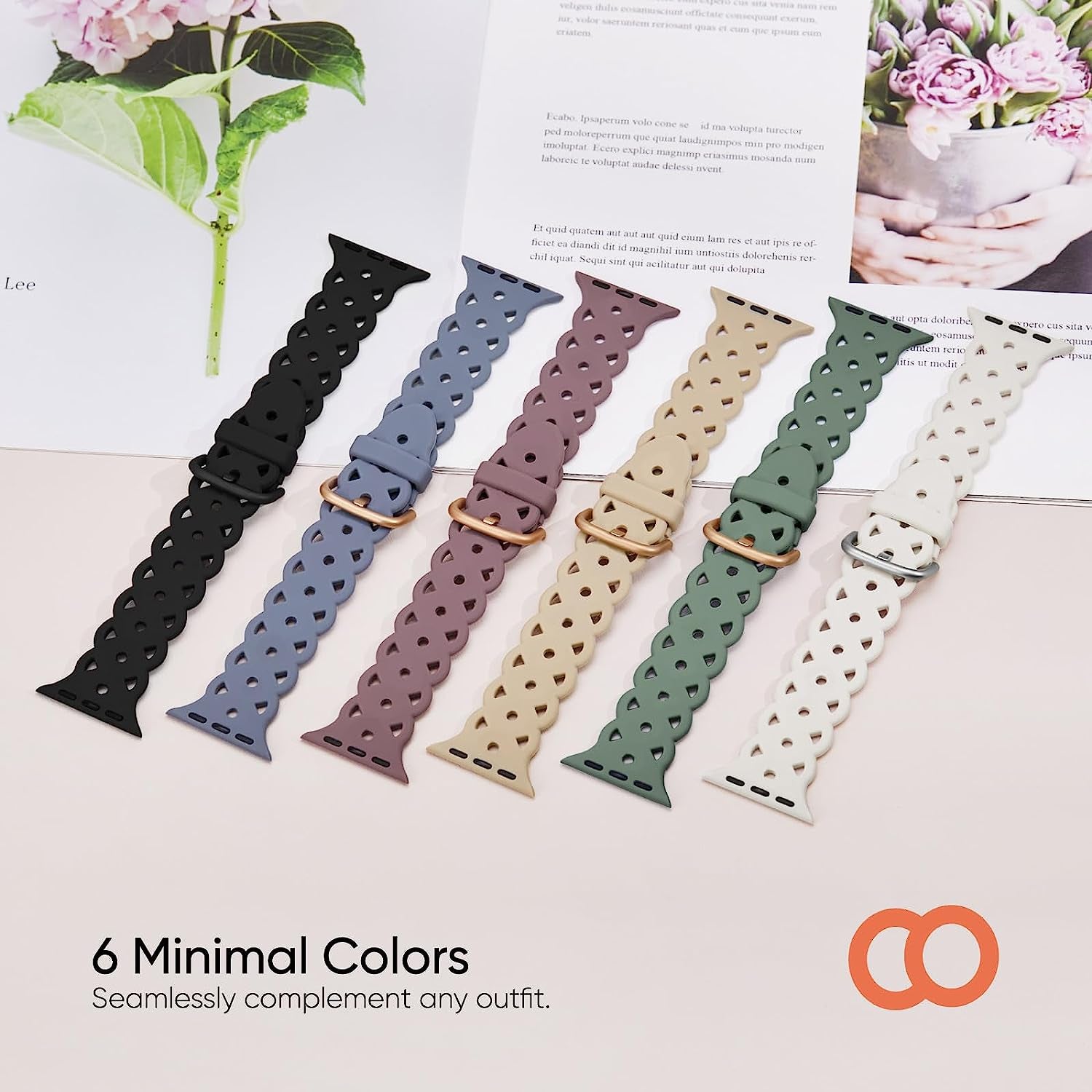 6-Pack Lace Silicone Bands Compatible for Apple Watch Bands 38Mm 40Mm 41Mm 42Mm 44Mm 45Mm 49Mm Women, Slim Breathable Sport Band Straps Wristband for Iwatch Series 8/7/6/5/4/3/2/1/Se/Ultra  Pizooprs   