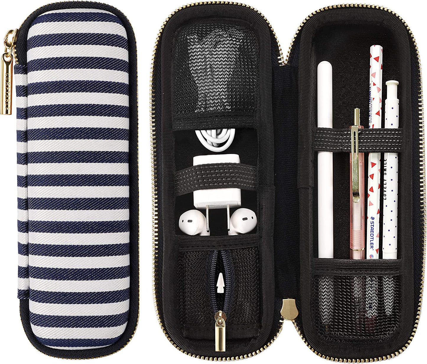 Comfyable Pencil Holder Pencil Case for Apple Pencil, Pen Accessories Elastic Strap Sleeve Protective Carrying Case for Airpods with Mesh Pockets, Blue Stripes  Comfyable   