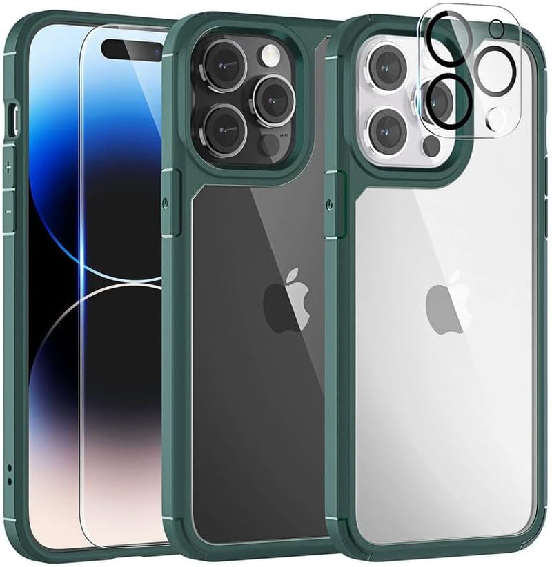 TAURI for Iphone 14 Pro Max Case, [5 in 1] 1X Clear Case [Not-Yellowing] with 2X Tempered Glass Screen Protector + 2X Camera Lens Protector, [Military-Grade Drop Protection] Phone Case 6.7 Inch  TAURI   