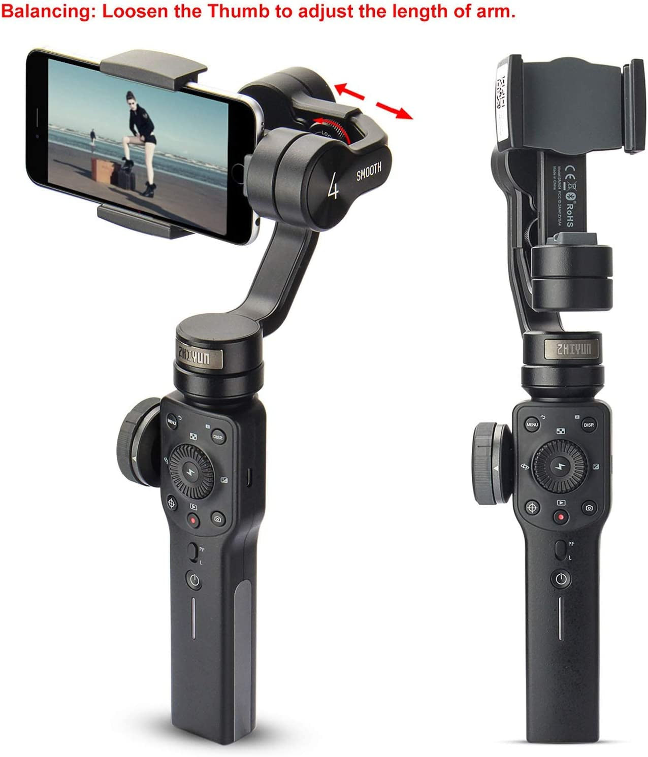 Zhiyun Smooth 4 Professional Gimbal Stabilizer for Iphone Smartphone Android Cell Phone 3-Axis Handheld Gimble Stick W/ Grip Tripod Ideal for Vlogging Youtube Vlog Tiktok Instagram Live Video Kit  Zhiyun   
