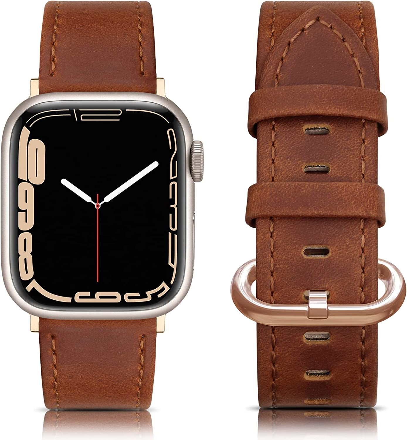 SWEES Leather Bands Compatible with Apple Watch Bands 41Mm 40Mm 38Mm Women Men, Genuine Leather Bands Replacement Strap for Apple Iwatch SE2 SE Series 8 7 6 5 4 3 2 1,Sports & Edition  SWEES Texture Brown  