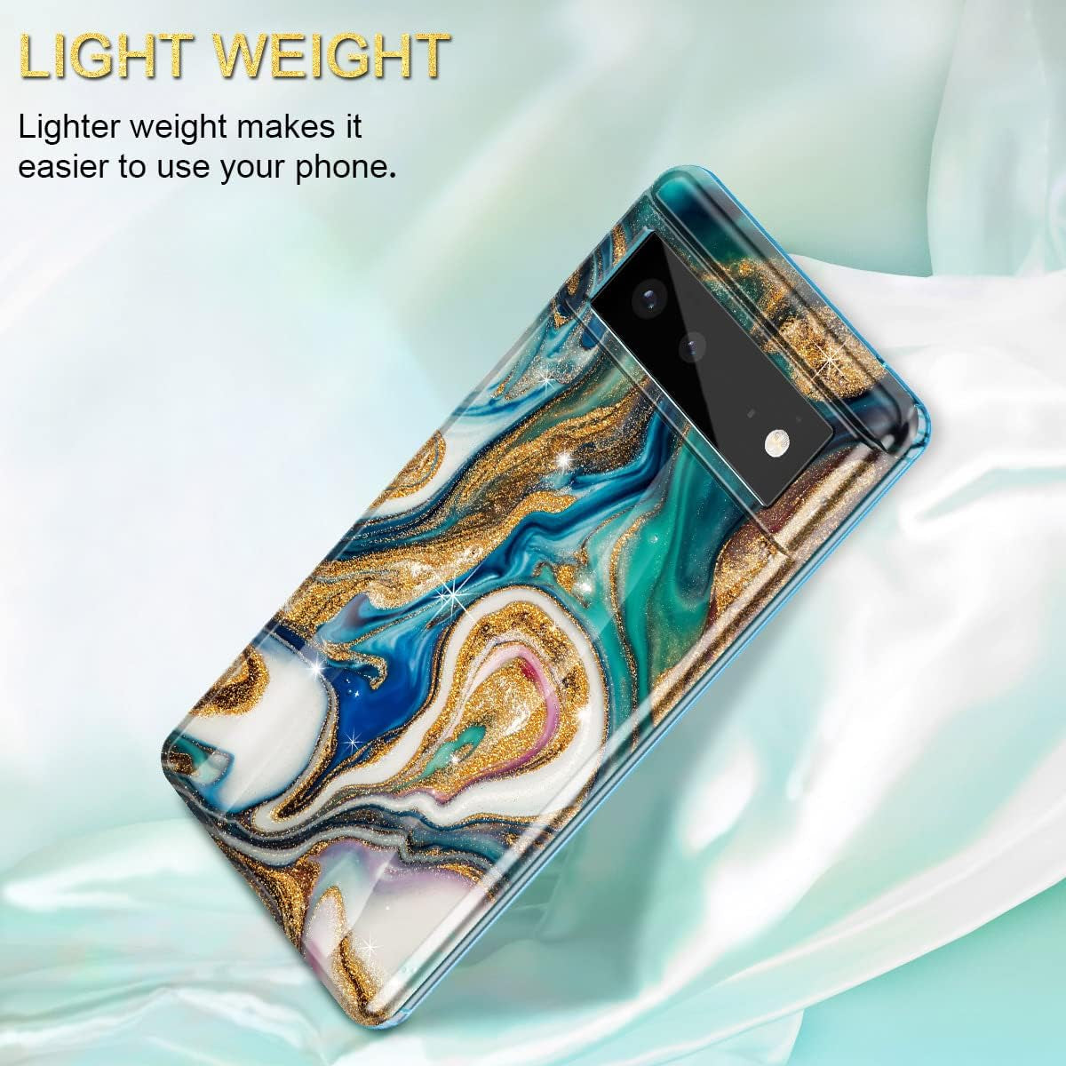 Btscase Gold Glitter Marble - Slim Shockproof Protective Cover for Google Pixel 6 (2021) - Blue/Drift Sand  Btscase   