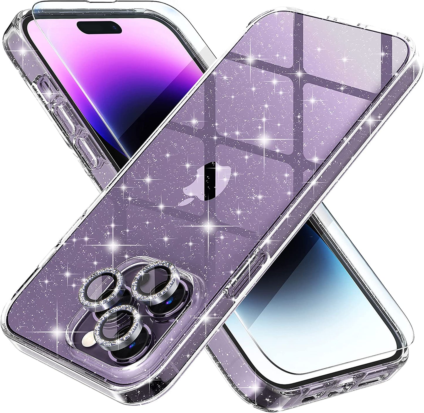 Choiche Compatible for Iphone 14 Pro Max Case Cute, Women Clear Glitter Bling Sparkly Case, [3 X Diamond Camera Lens Protectors] [2 X Tempered Glass Screen Protectors] 6.7-Inch (Glitter Clear)  Choiche   