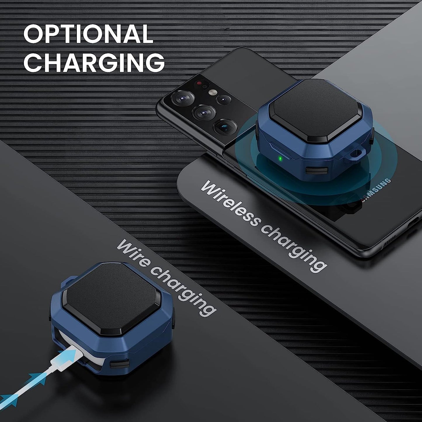 Goton Armor Case Compatible for Galaxy Buds 2 Case (2021)/ Galaxy Buds Pro Case (2021) / Galaxy Buds Live Case (2020) Hard PC Shockproof Case Protective Cover with Keychain (Mystic Blue)  Goton   