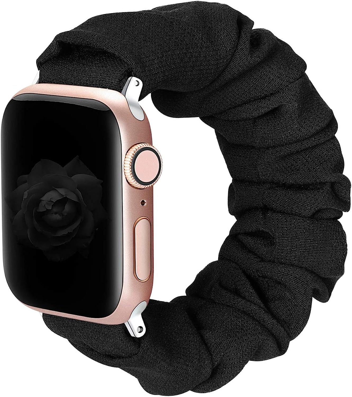 BMBMPT Scrunchie Elastic Watch Band Compatible with Apple Watch Band 38Mm 40Mm 41Mm 42Mm 44Mm 45Mm Cloth Soft Pattern Printed Fabric Wristband for Iwatch Series 8 7 6 5 4 3 2 1 SE  BMBMPT A-Black 42mm/44mm/45mm Large size 