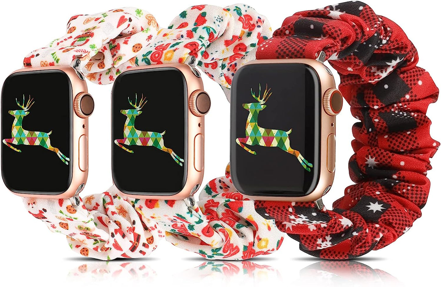 TOYOUTHS 3 Packs Compatible with Apple Watch Band Scrunchies 49Mm(Ultra)/45Mm/44Mm/42Mm Cloth Soft Pattern Printed Fabric Bracelet Women Iwatch Elastic Scrunchy Band Series SE 8 7 6 5 4 3 2 1 S/M  TOYOUTHS Christmas Snowflake 41/40/38mm S/M(5.3" - 6.2" Wrist) 