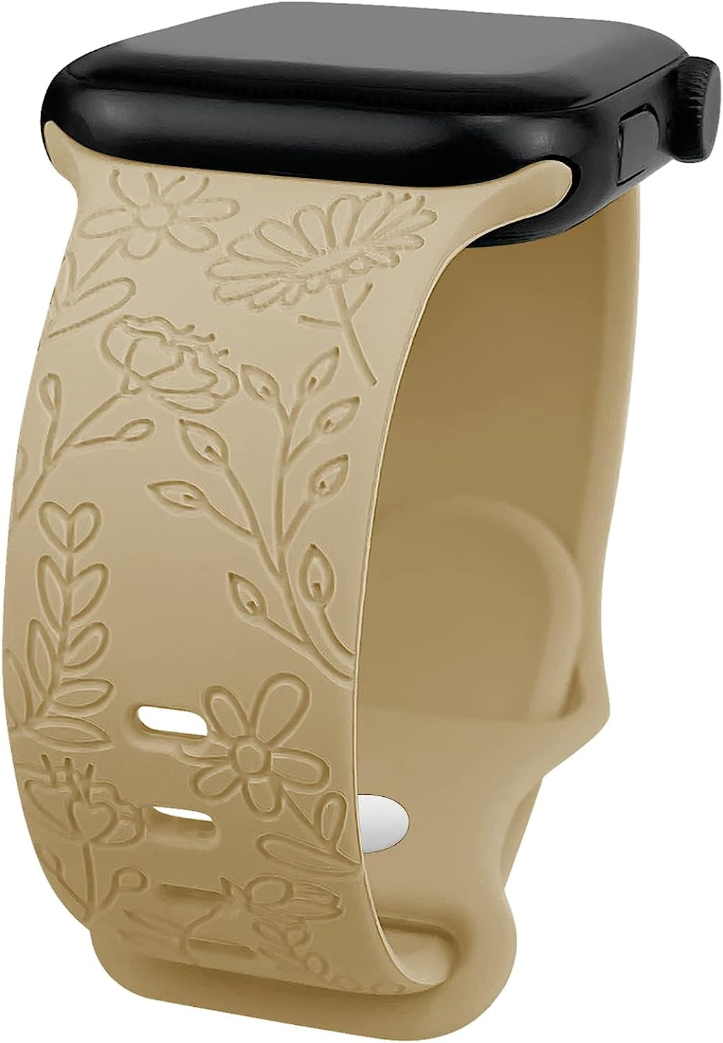 Lyfatz Flower Engraved Bands Compatible with Apple Watch Band 38Mm 40Mm 41Mm 42Mm 44Mm 45Mm 49Mm Women,Floral Laser Soft Silicone Waterproof Sport Band Replacement Wristbands for Iwatch Series 8 7 6 5 4 3 2 1 SE Ultra  Lyfatz Milk Tea 42/44/45/49mmM/L 