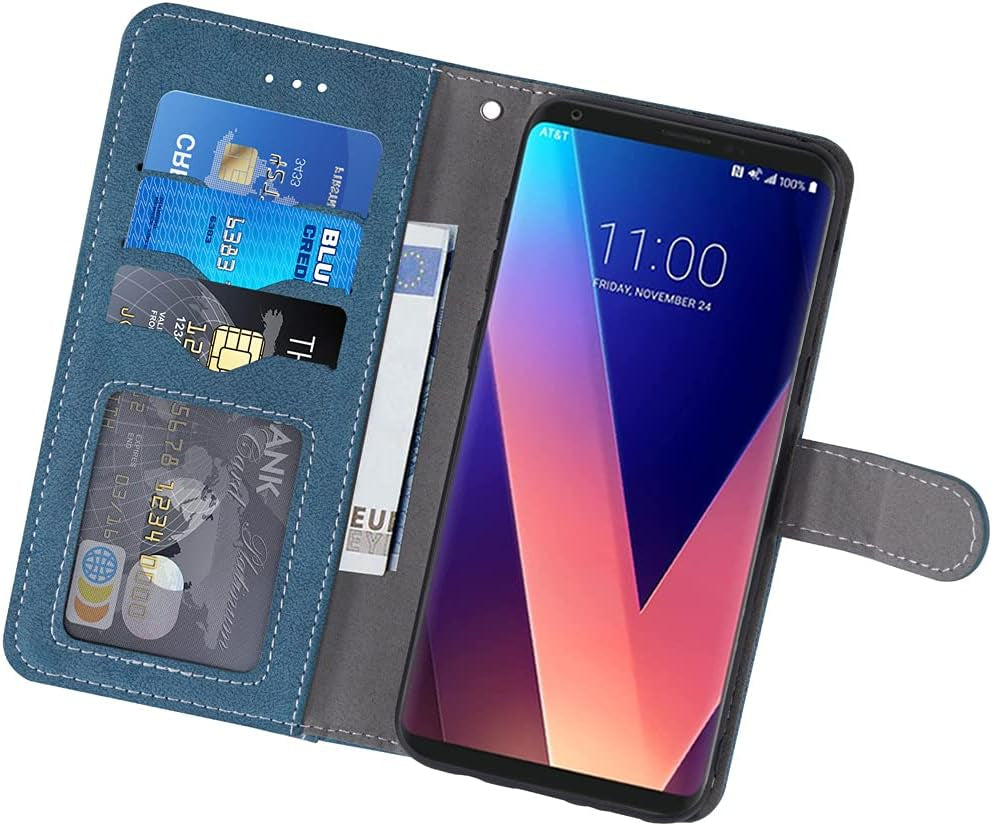 Compatible with LG V35 Thinq V30 plus Wallet Case and Tempered Glass Screen Protector Flip Cover Credit Card Holder Cell Accessories Phone Cases for LGV30 LGV35 LG30 LG35 V 30 35 V30+ V30S H931 Blue  NSS   