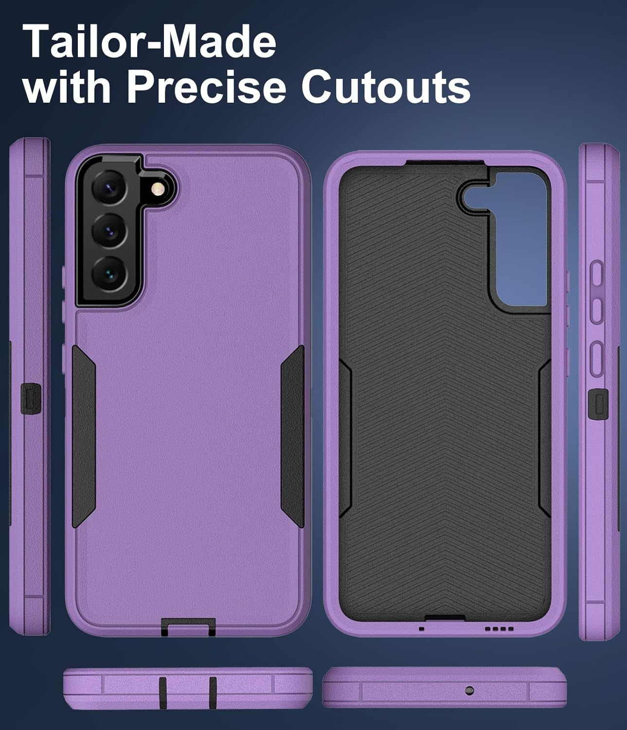 Dahkoiz for Samsung Galaxy S22 Case, Dust-Proof Port Cover, Full Body Durable Silicone Rubber Phone Case for Samsung Galaxy S22 5G, Black/Purple  UNISMART INC   