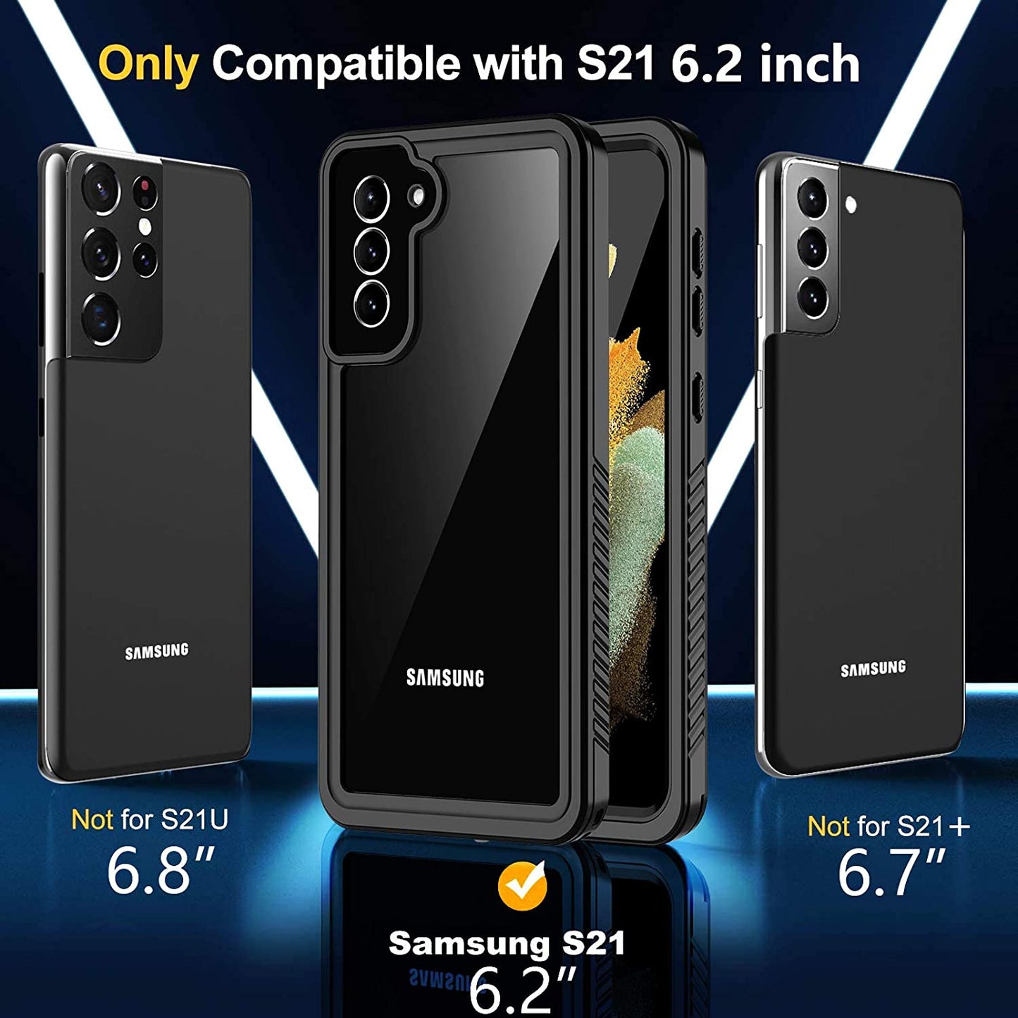 Oterkin for Samsung Galaxy S21 Waterproof Case with Built-In Screen Protector Dustproof Shockproof 360 Full Body Underwater Case for Samsung S21 5G 6.2Inch (2021) Black  Oterkin   