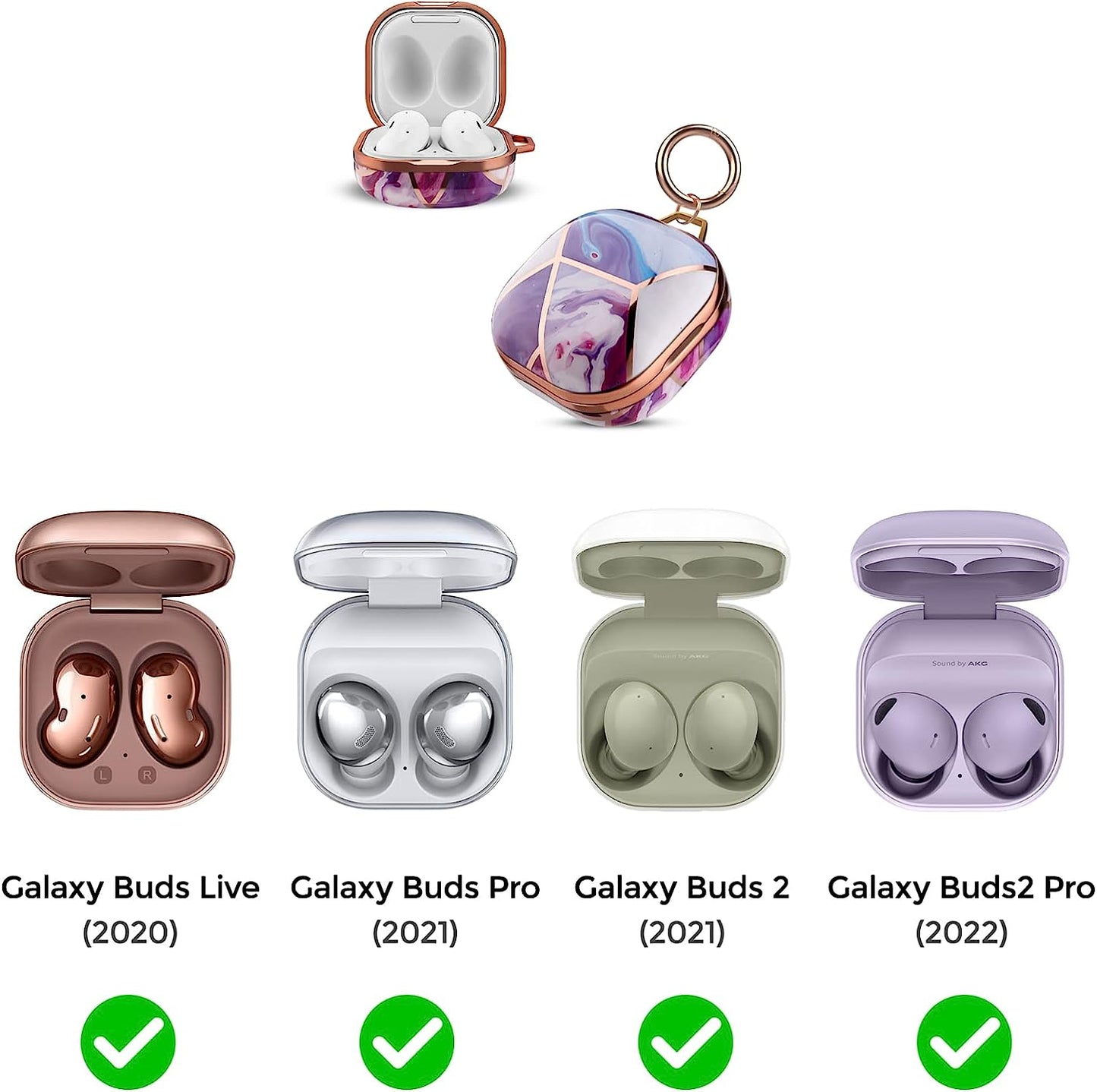 LJFLYXRI for Galaxy Buds 2 Pro Clear Hard PC Case Cover,Tpu Protective Case for Women Girls with Keychain Full Body Protective Cover for Samsung Galaxy Buds 2/Pro/2 Pro/Live Charging Box (Purple)  LJFLYXRI   