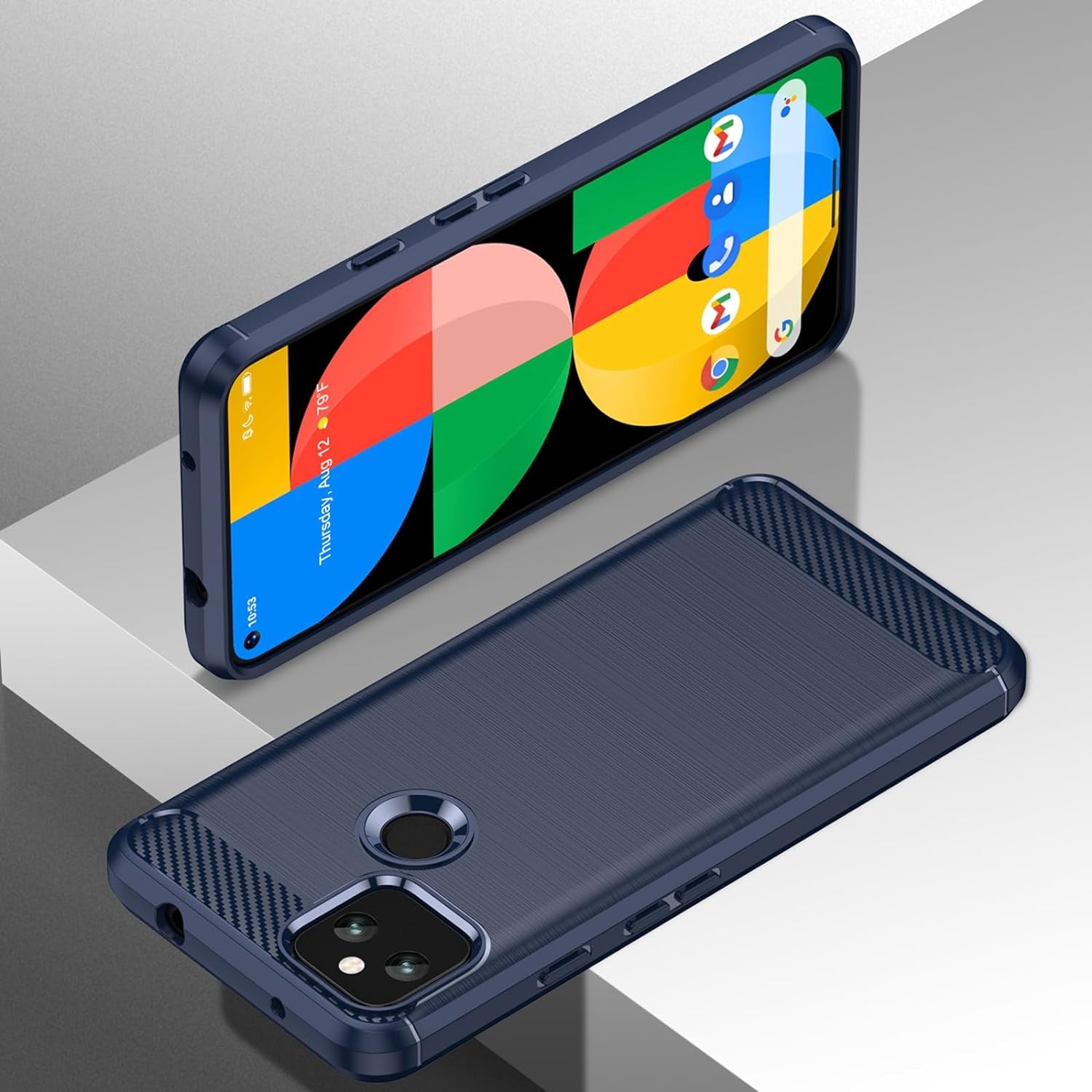 EUAGVQY for Pixel 4A 5G Google 4A 5G Case Carbon Fiber Soft TPU Anti-Slip Durable Lightweight Protective Phone Cover for Google Pixel 4A 5G（Blue）  EUAGVQY   