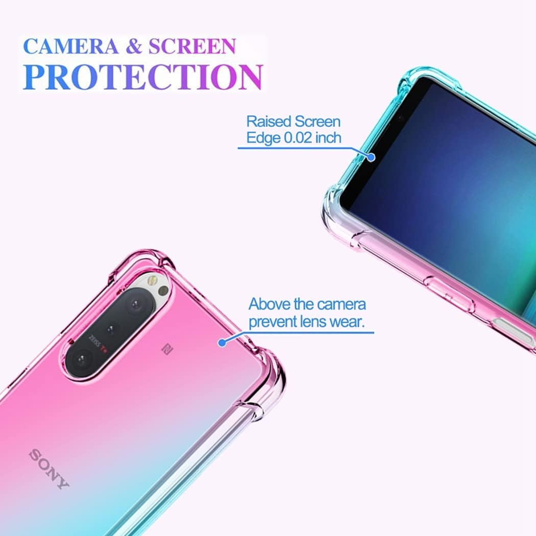 Ueokeird for Xperia 5 Ii/Xperia 5II 5G XQ-AS72 Case, Clear Cute Gradient Phone Case Slim anti Scratch Flexible TPU Cover Shockproof Protective Case for Sony Xperia 5 II (Pink/Green)  Ueokeird   