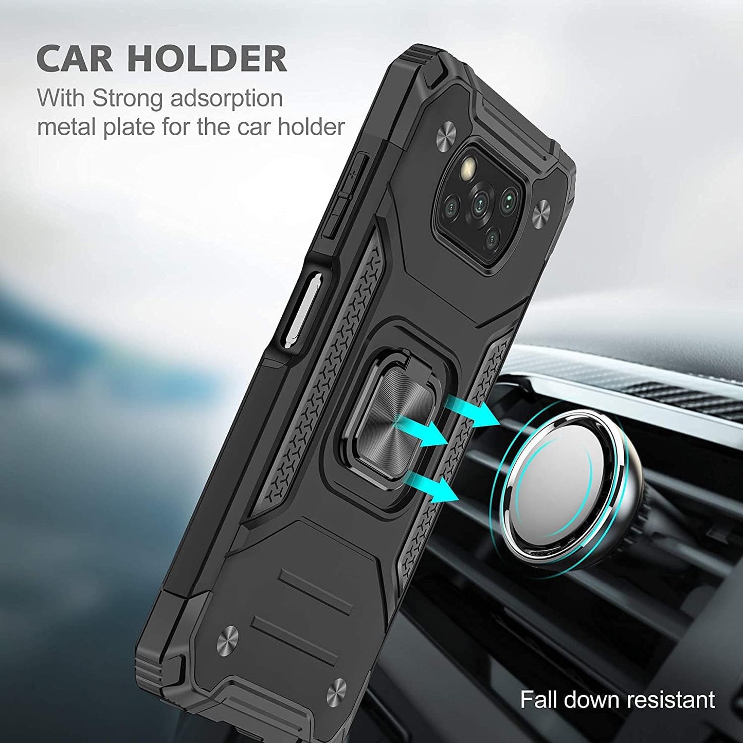 Yahan for Xiaomi Poco X3 Nfc/Xiaomi Poco X3 Case with Tempered Glass Screen Protector[Not Glass][2 Pack]，Hybrid Heavy Duty 360 Degree Rotating Ring Kickstand Shockproof Defender Hard Back Case,Blue  YaHan   