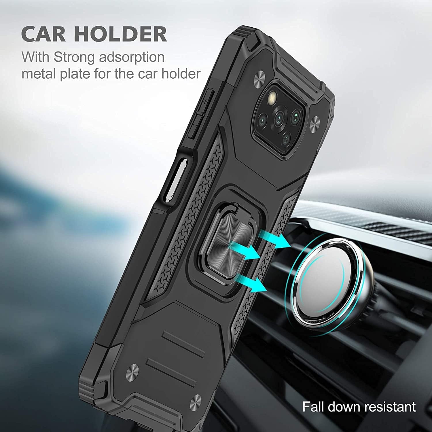 Yahan for Xiaomi Poco X3 Nfc/Xiaomi Poco X3 Case with Tempered Glass Screen Protector[Not Glass][2 Pack]，Hybrid Heavy Duty 360 Degree Rotating Ring Kickstand Shockproof Defender Hard Back Case,Blue  YaHan   