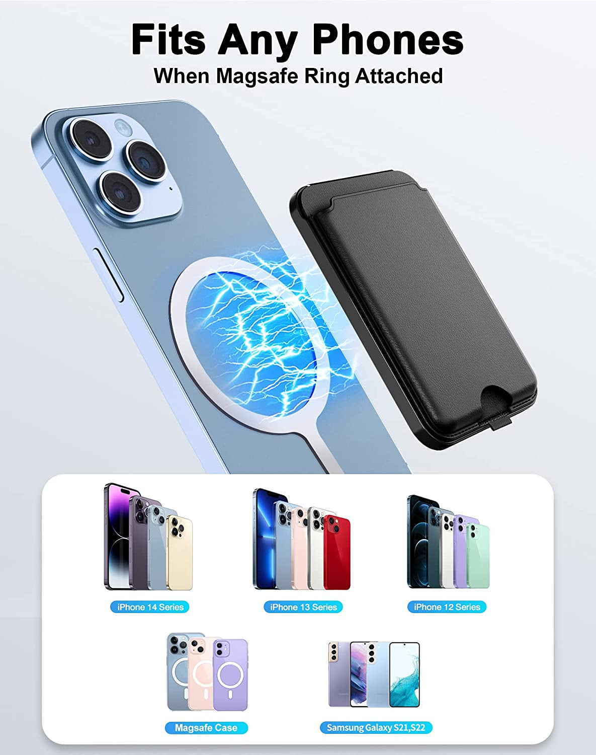 SHANSHUI Wallet for Magsafe, Magnetic Wallet with Ajustable Stand Anti-Drop Magnet Card Holder for Back of Phone Wallet Credit Card Holder Compatible for Iphone 14/13/12 Series & Magsafe Case Black  SHANSHUI   