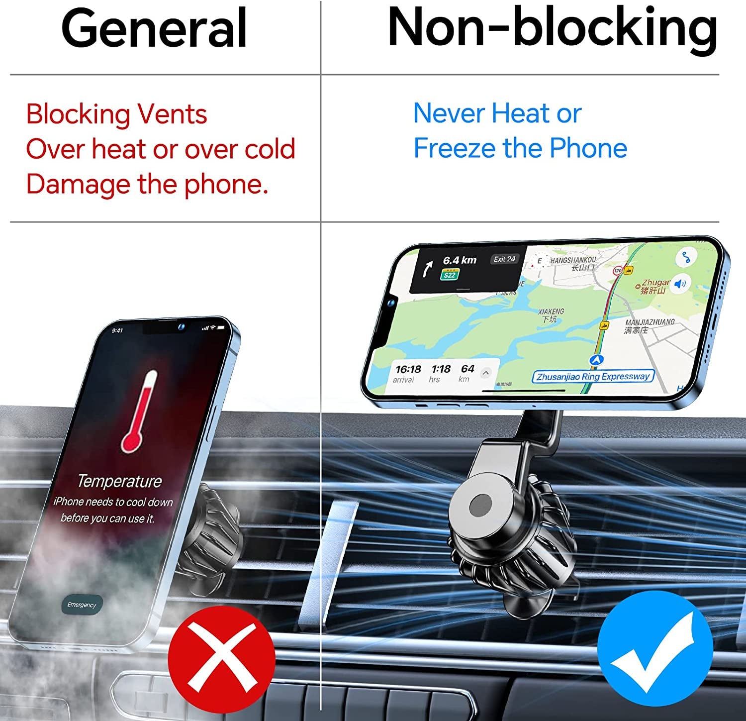 【2-Pack】Fits Iphone Magsafe Car Mount Vent【Strong Magnet 】Magnetic Phone Holder for Car Vent【 360° Rotation】 Iphone Car Holder Mount Fit for Iphone 14 13 12 Pro Max plus Magsafe Case &Cell Phones  Kaistyle   