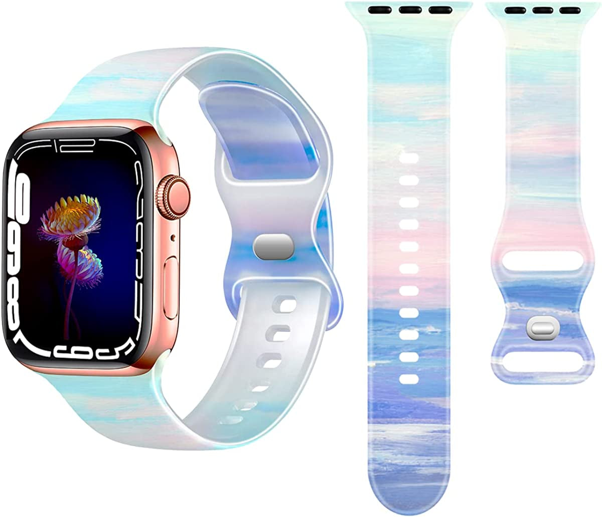 Creategreat Transparent Bands Compatible with Apple Watch Bands 41Mm 40Mm 38Mm 45Mm 44Mm 42Mm for Women Men, Clear Silicone Printed Fadeless Pattern Replacement Strap for Iwatch SE & Series 8,7,6,5,4,3,2,1  CreateGreat Color Sky 45MM/44MM/42MM 
