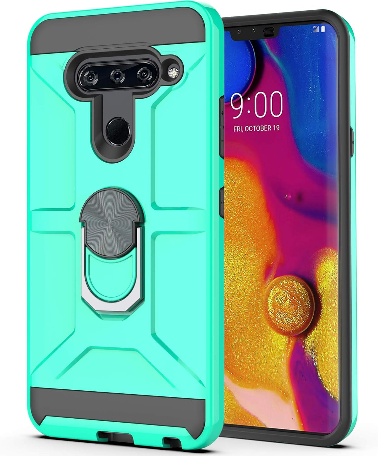 Ymhxcy Phone Case Compatible with LG V40/V40 Thinq Case with HD Screen Protector,360 Degree Rotating Ring Kickstand Holder Dual Layers of Shockproof Phone Case for LG V40-ZS Mint  YmhxcY   