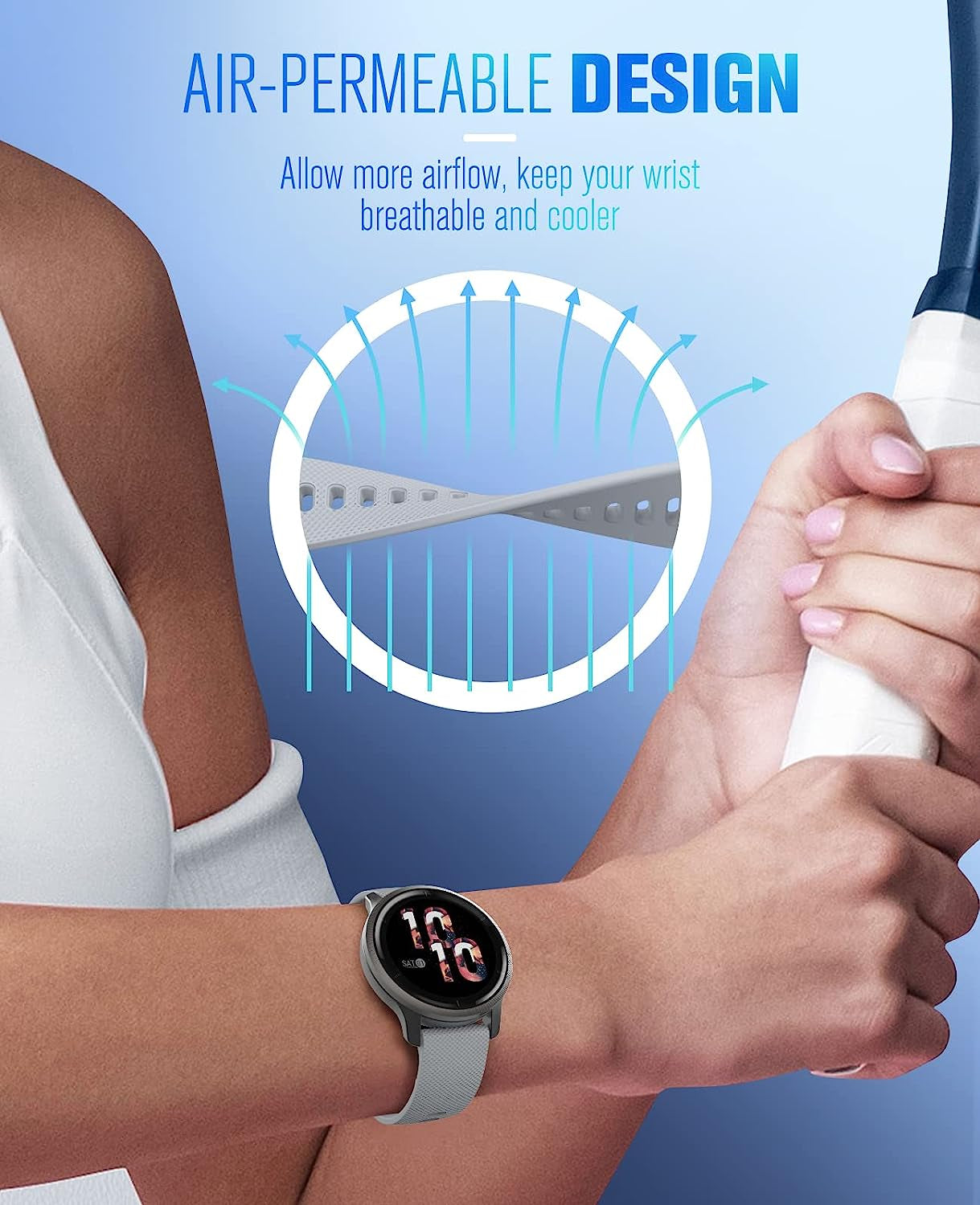 Moko Watch Band Compatible with Garmin Forerunner 255S/255S Music/Vivoactive 4S/Venu 2S/Vivomove 3S Smartwatch, 18MM Soft Silicone Adjustable Replacement Strap  MoKo   