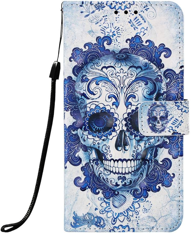 ISADENSER LG V40 Case LG V40 Thinq Phone Case Stylish for Girly Women [Wallet Stand] Kickstand Credit Cards Slot Cash Pockets PU Leather Flip Wallet Case for LG V40 Thinq 3D Blue Skull YB  ISADENSERR   