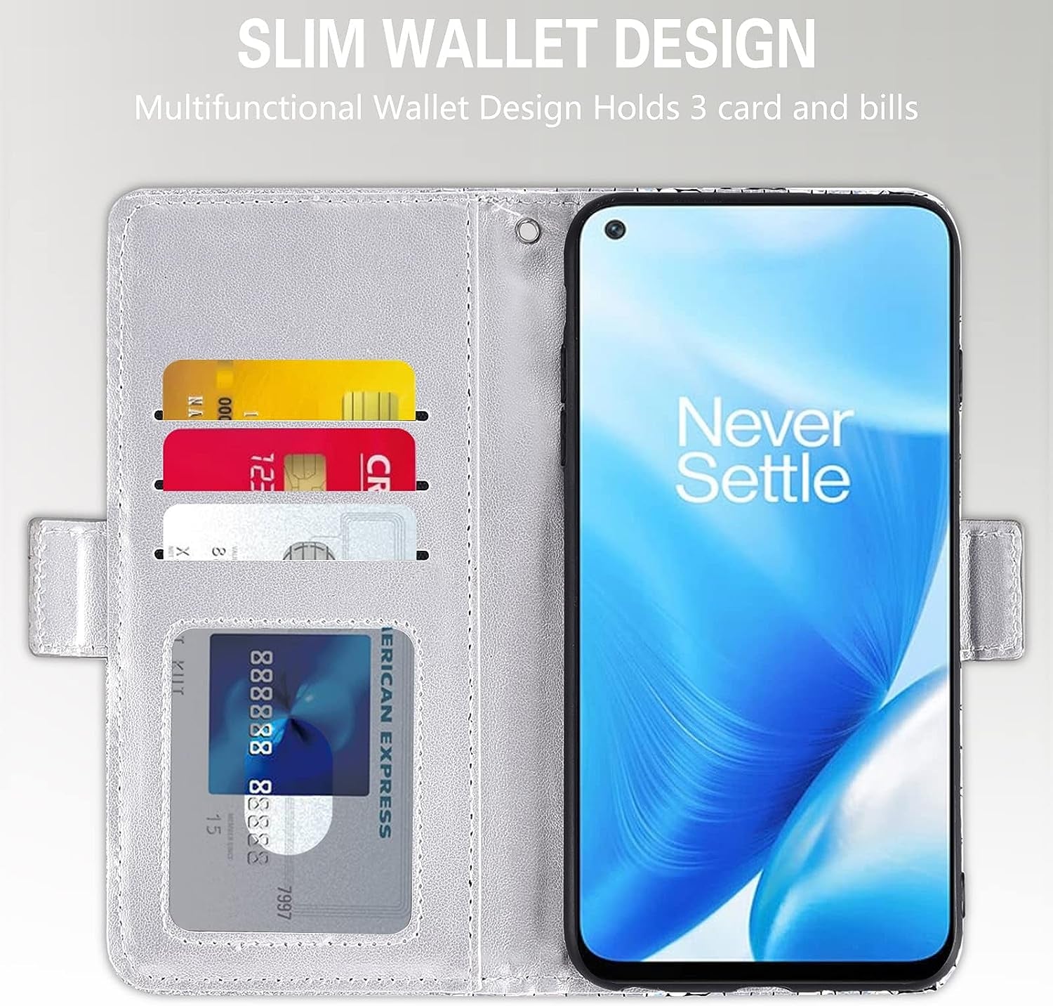 Asuwish Phone Case for Oneplus Nord N200 5G Wallet Cover with Screen Protector and Flip Card Holder Bling Glitter Stand Cell One plus N 200 G5 1 plus 200N 1Plus One+ 1+ N2005G 2021 Women Girls Silver  Asuwish   