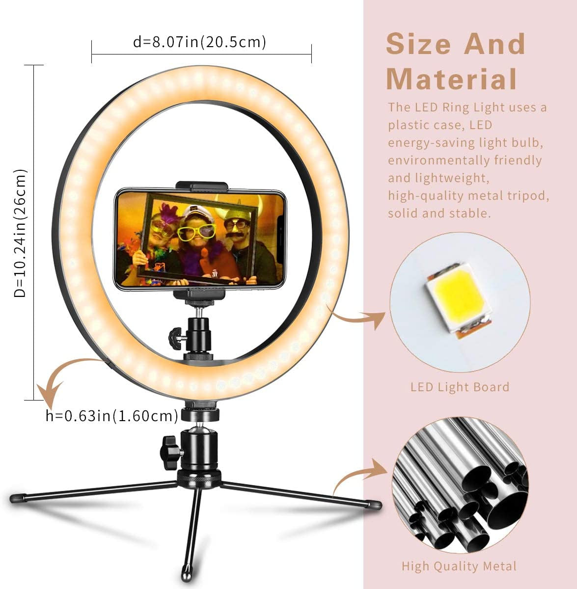 LED Ring Light 10" with Tripod Stand & Phone Holder for Live Streaming & Youtube Video, Dimmable Desk Makeup Ring Light for Photography, Shooting with 3 Light Modes & 10 Brightness Level  AIXPI   