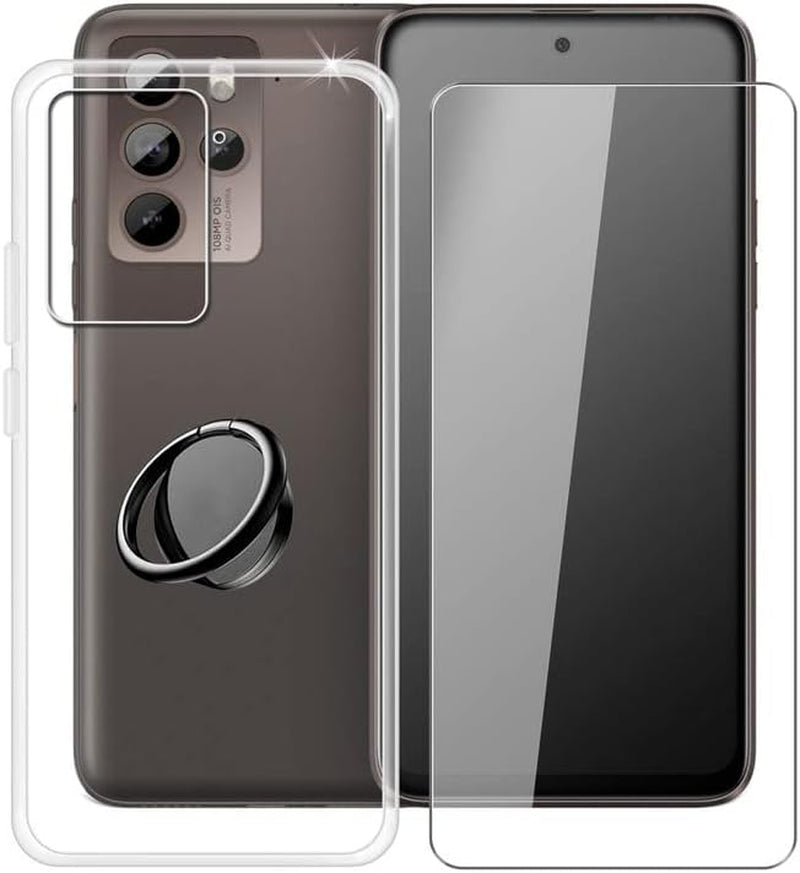 WIMSPEED Clear Case for HTC U23 Pro (6.7") with 1 X Tempered Glass +360° Cell Phone Metal Ring Holder, Slim Soft Silicone Military Grade Shockproof TPU Cover for HTC U23 Pro  WIMSPEED   