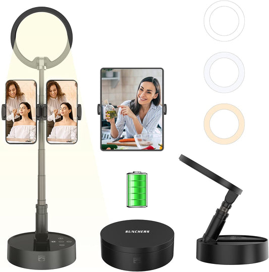 Ring Light with Stand and Phone Holder, Cordless Foldable Ring Light with 3600Mah Battery, Portable Travel Ring Light for Video Conference/Vlogging/Live Stream/Night Light  SUNCHERS   