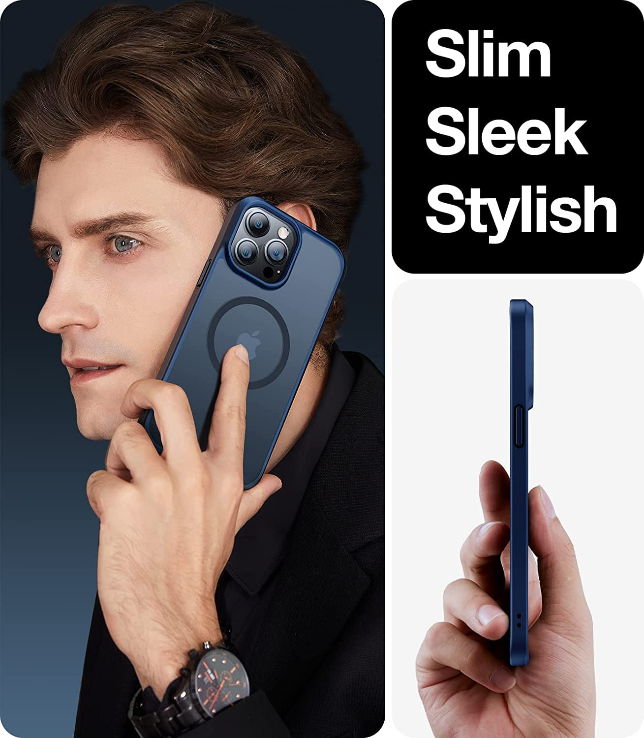 TORRAS Magnetic Designed for Iphone 14 Pro Case, Military Grade Drop Tested, Compatible with Magsafe, Slim Protective Matte Silicone for Iphone 14 Pro Phone Case, 6.1", Translucent Back/Blue Edge  TORRAS   