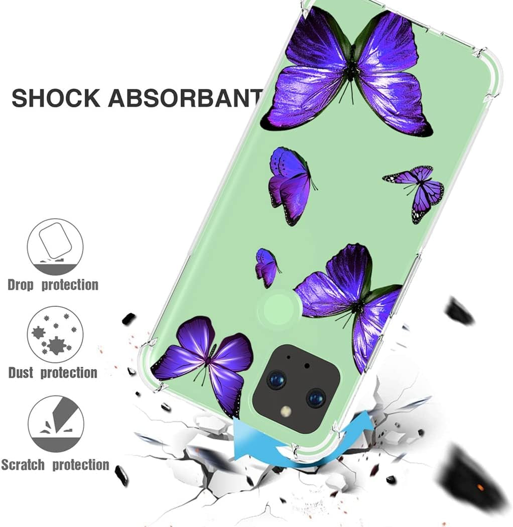 Zoeirc Case for Google Pixel 5 Case, GD1YQ GTT9Q Clear Case for Girls Women, Soft TPU Shockproof Protective Transparent Case Cover for Google Pixel 5 (Purple Butterfly)  Zoeirc   